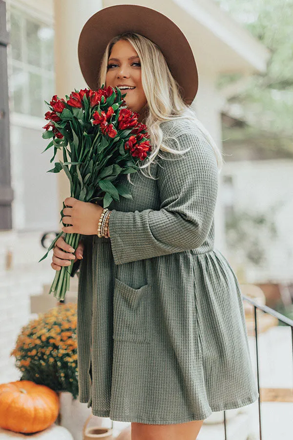 Bring On The Lattes Babydoll Tunic Dress In Olive Curves