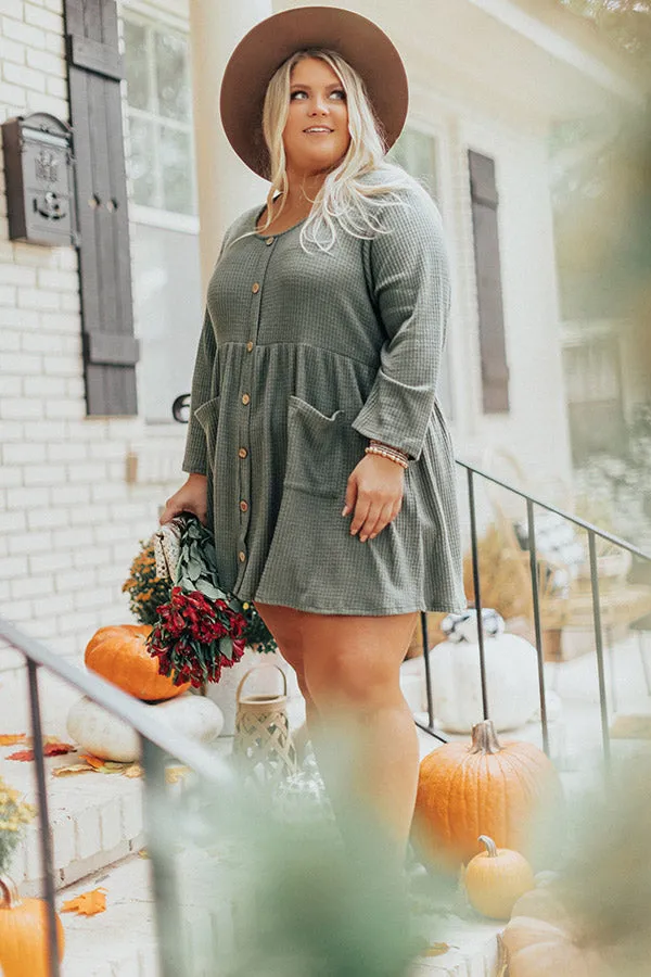 Bring On The Lattes Babydoll Tunic Dress In Olive Curves