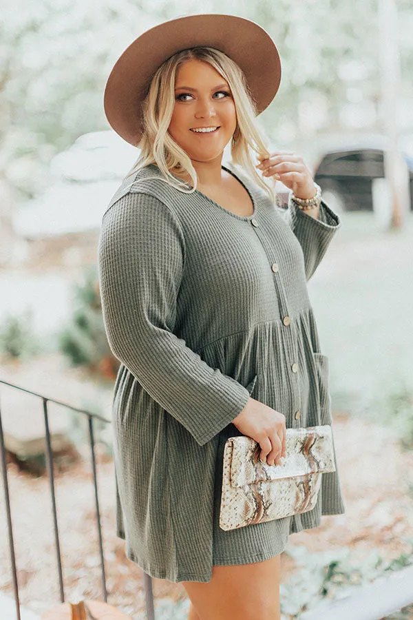 Bring On The Lattes Babydoll Tunic Dress In Olive Curves