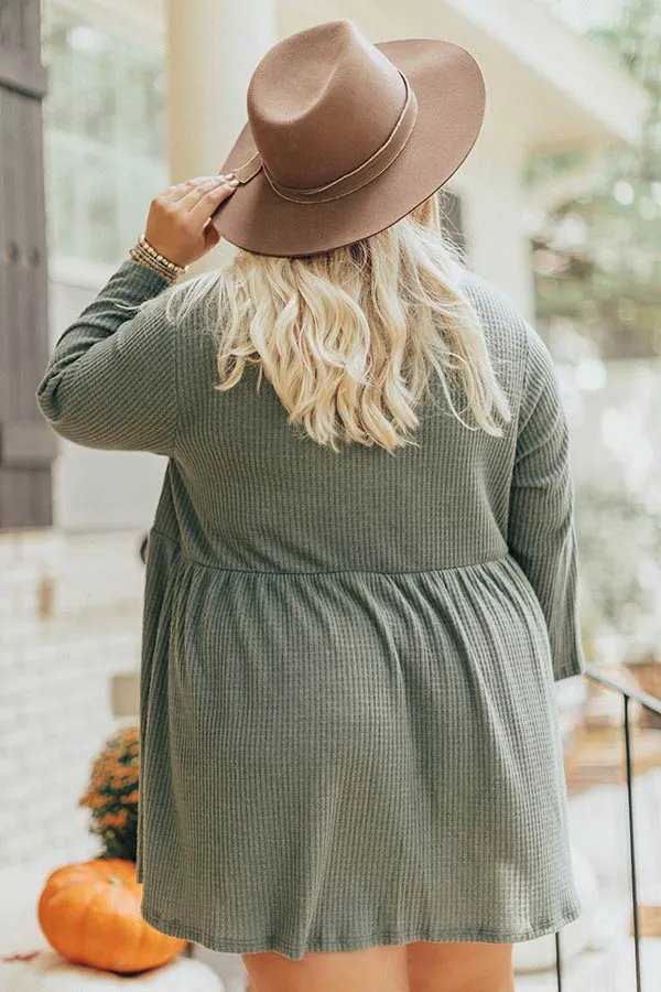 Bring On The Lattes Babydoll Tunic Dress In Olive Curves