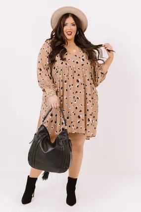 Broadway Ticket Babydoll Dress in Mocha   Curves