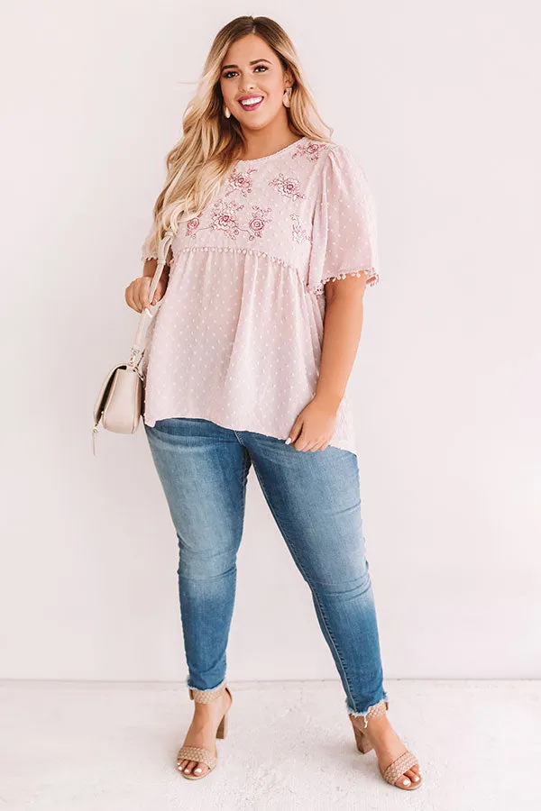 Brunch And Bliss Embroidered Babydoll Top in Blush Curves