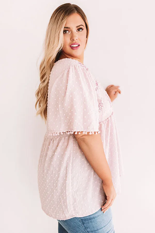 Brunch And Bliss Embroidered Babydoll Top in Blush Curves