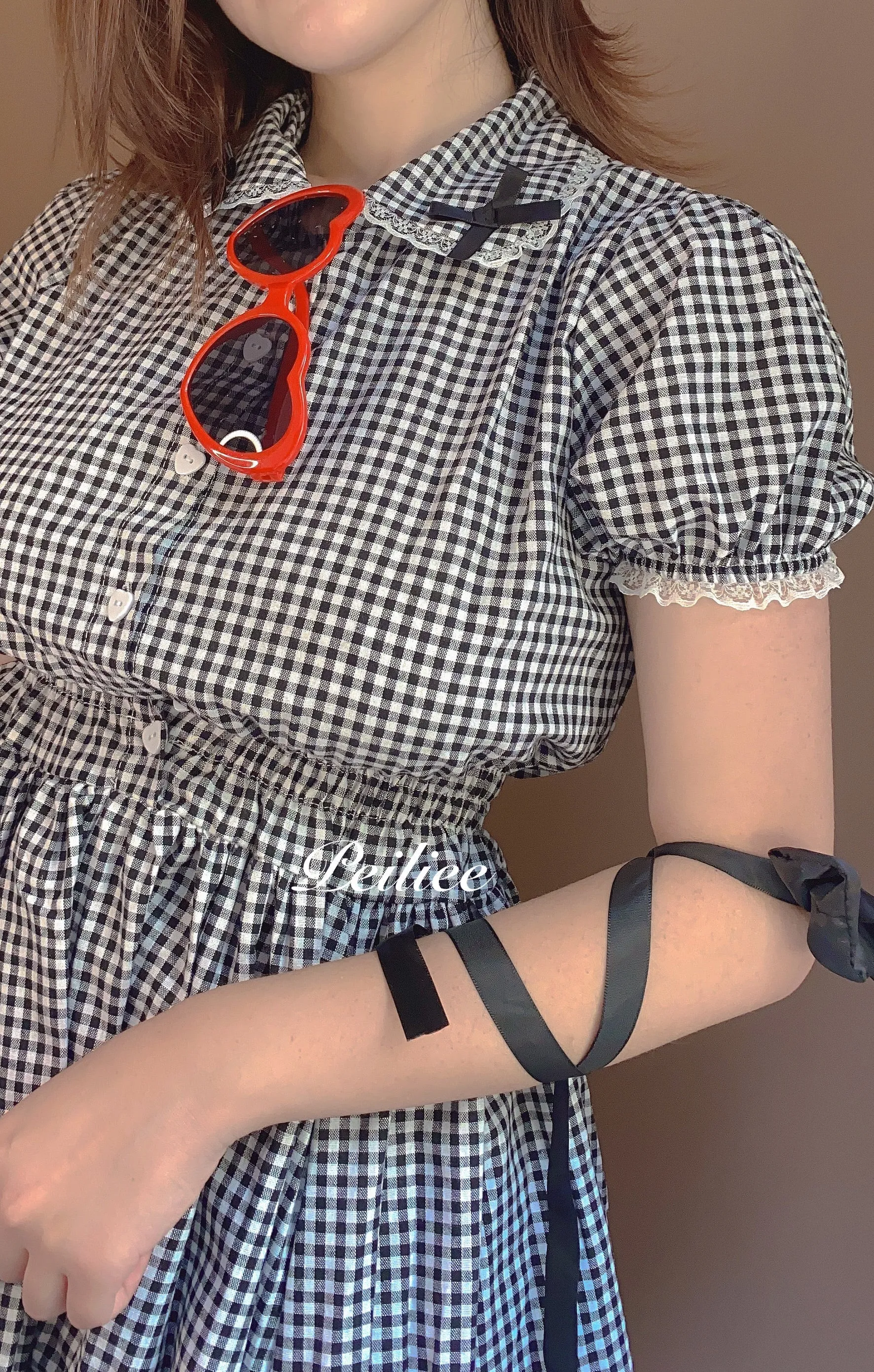 [By Peiliee] Afternoon Tea At Tiffany Gingham Babydoll Mini Dress Lolita 1997 style