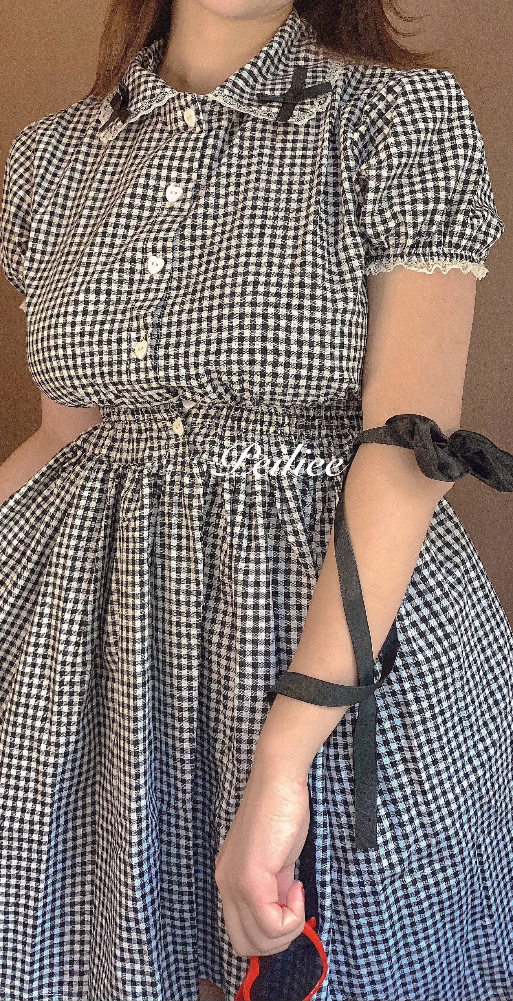 [By Peiliee] Afternoon Tea At Tiffany Gingham Babydoll Mini Dress Lolita 1997 style