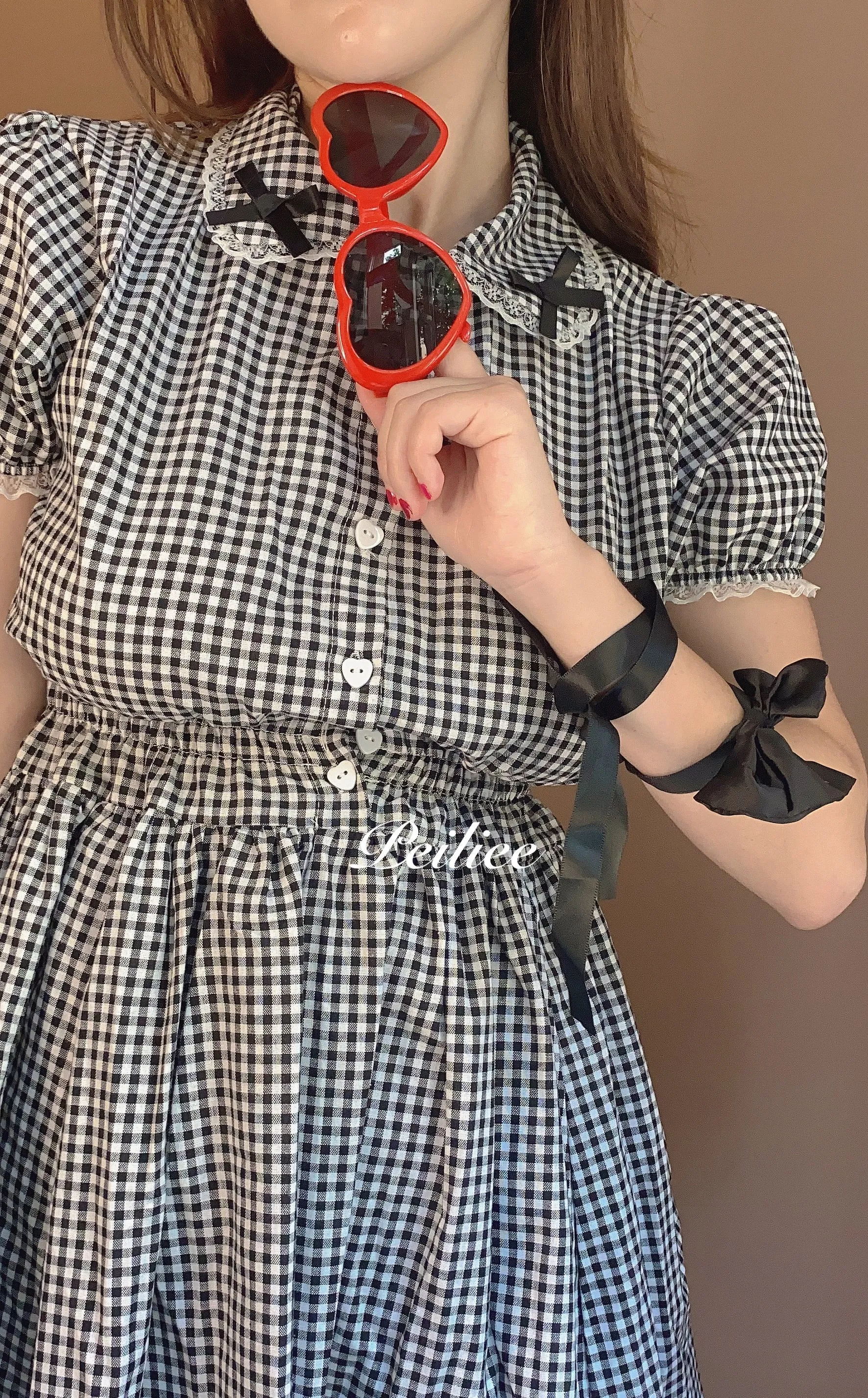 [By Peiliee] Afternoon Tea At Tiffany Gingham Babydoll Mini Dress Lolita 1997 style