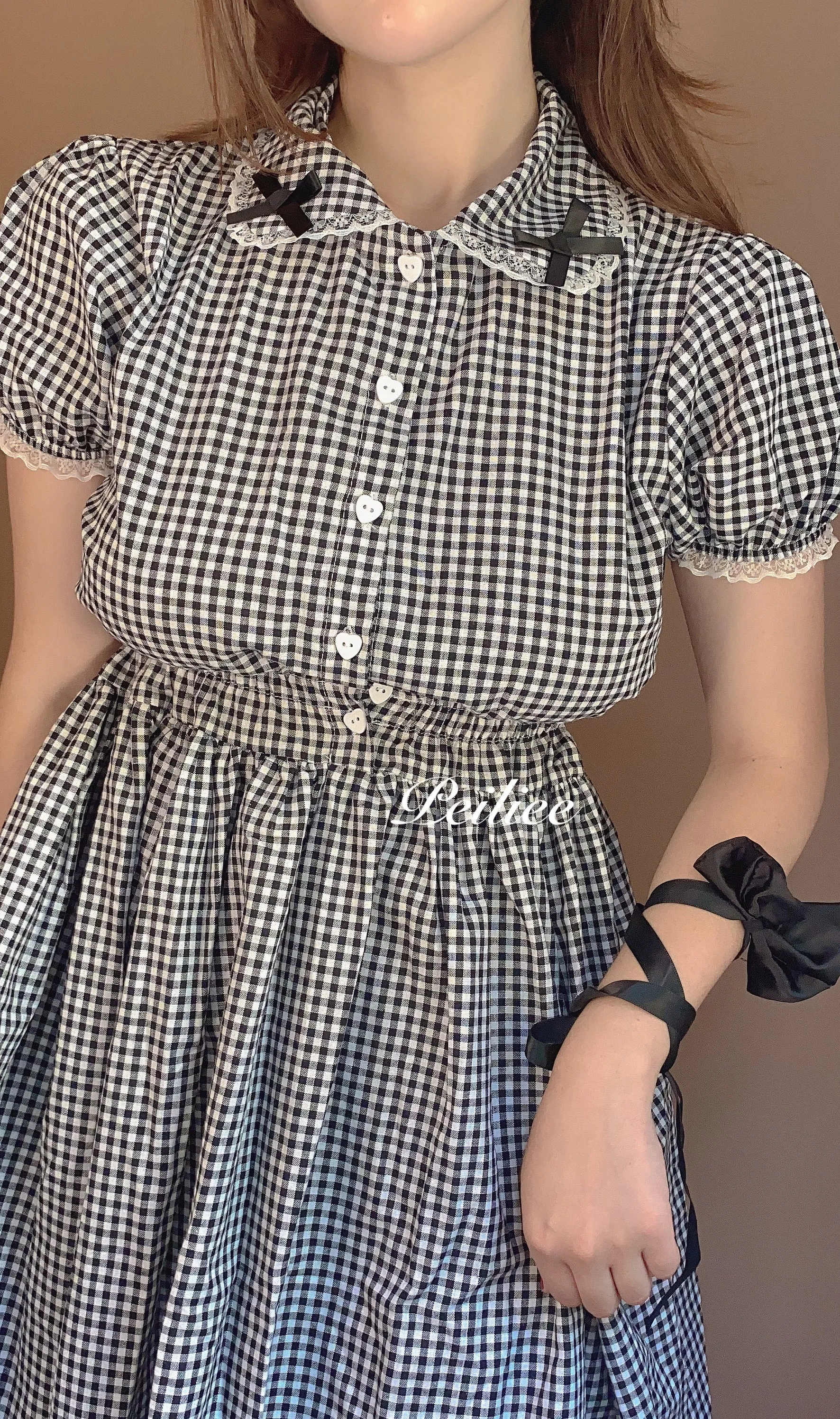 [By Peiliee] Afternoon Tea At Tiffany Gingham Babydoll Mini Dress Lolita 1997 style