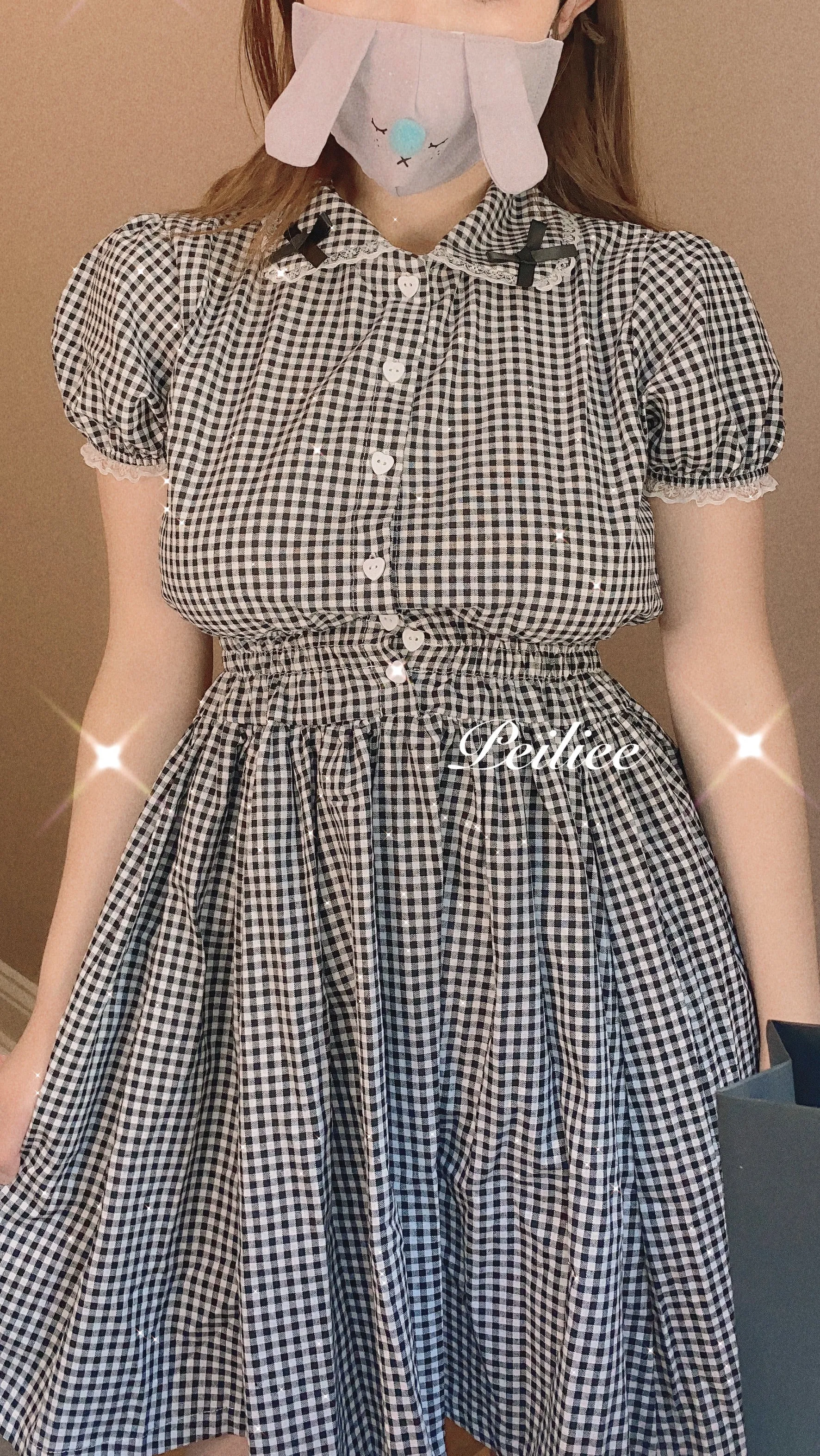 [By Peiliee] Afternoon Tea At Tiffany Gingham Babydoll Mini Dress Lolita 1997 style