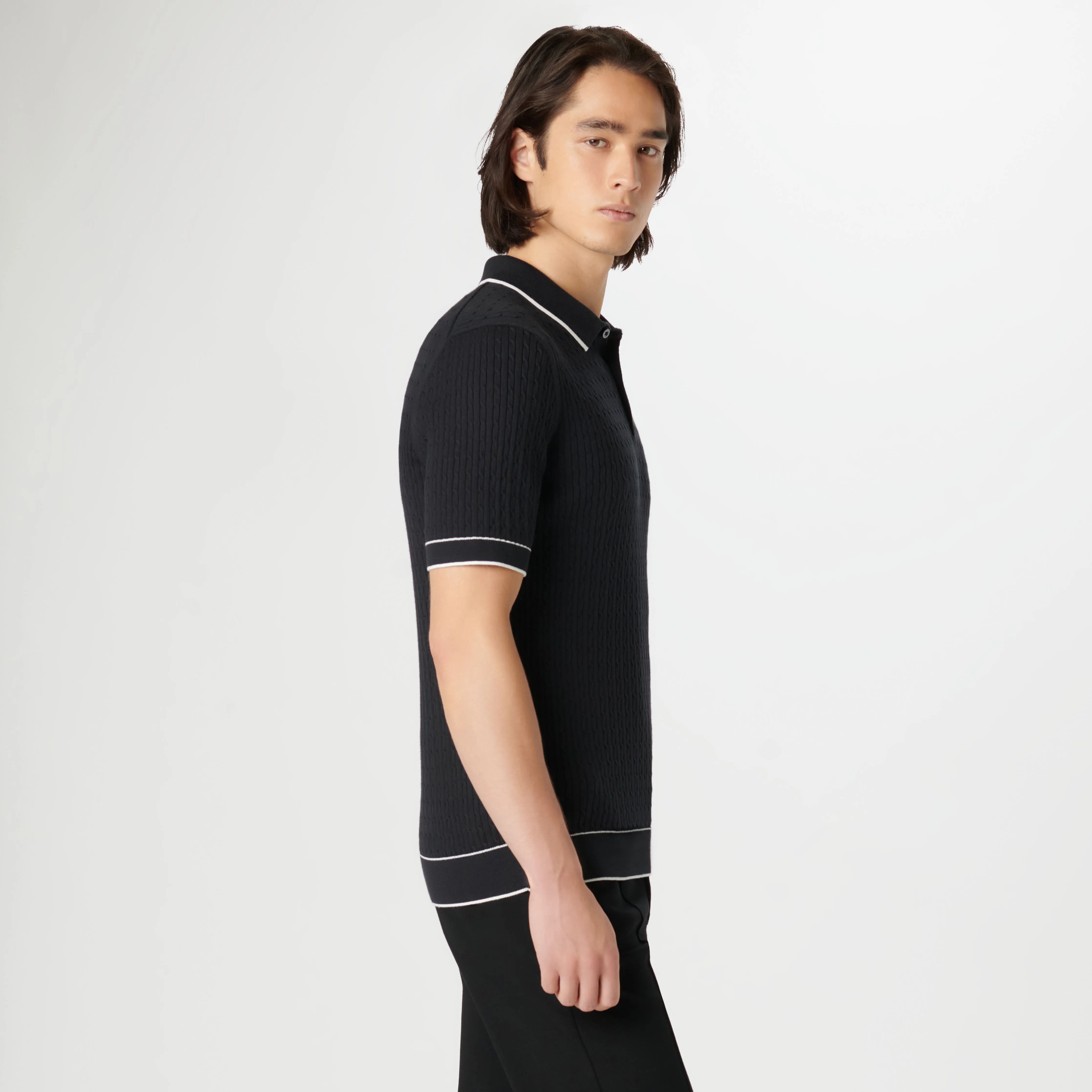 Cable Stitch Short Sleeve Polo Sweater