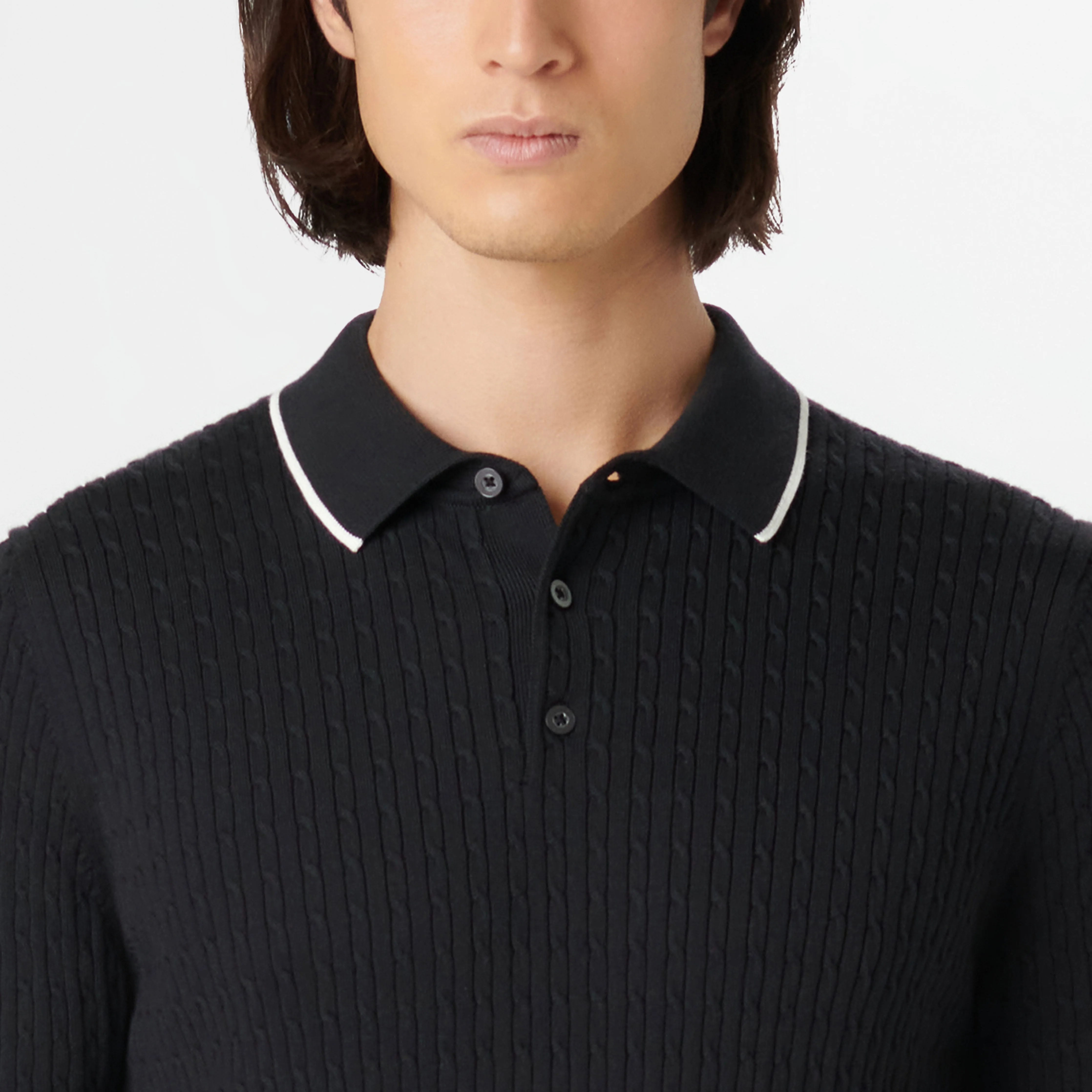 Cable Stitch Short Sleeve Polo Sweater