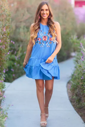 Cancun Crush Embroidered Dress In Airy Blue