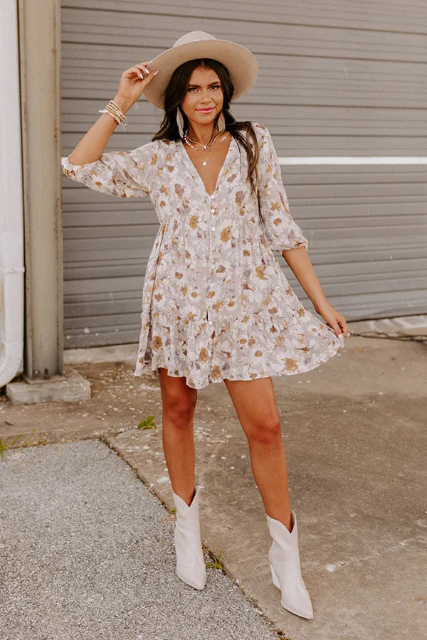 Casually Yours Floral Babydoll Dress In Warm Taupe