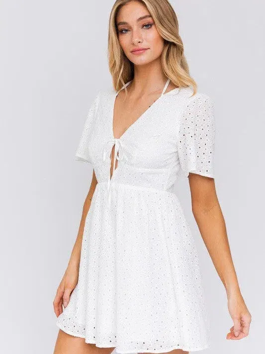 Catch Me Seaside Babydoll Eyelet Mini Dress