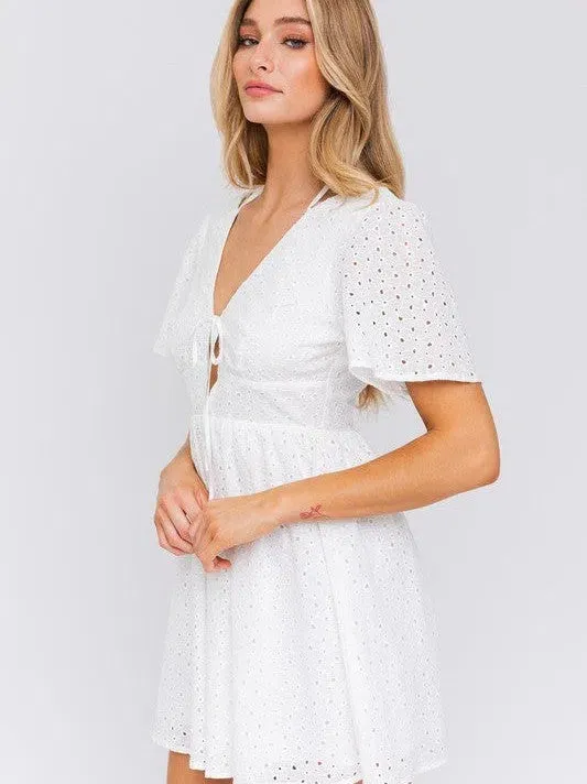 Catch Me Seaside Babydoll Eyelet Mini Dress