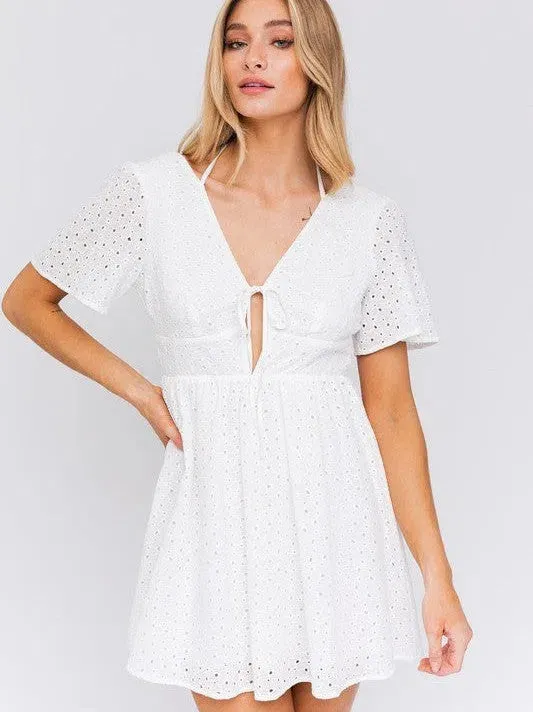 Catch Me Seaside Babydoll Eyelet Mini Dress