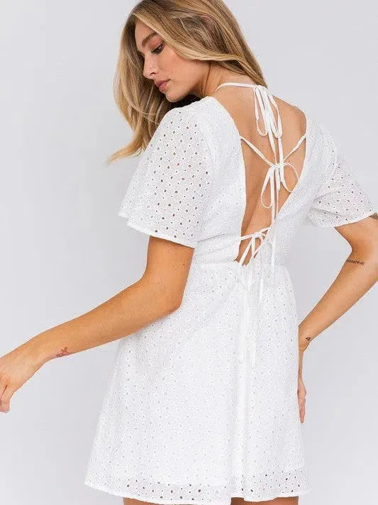 Catch Me Seaside Babydoll Eyelet Mini Dress