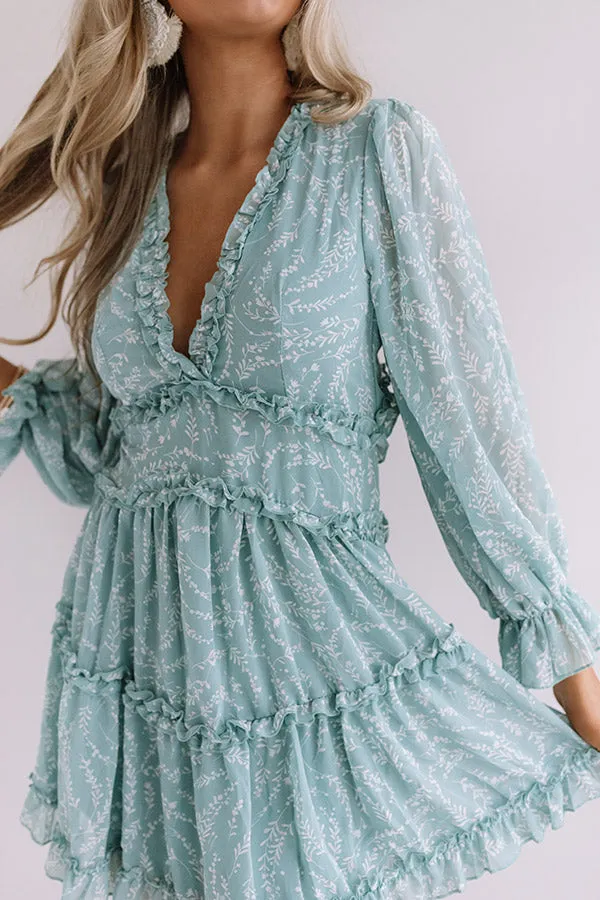 Champagne In The Garden Ruffle Dress in Sea Glass