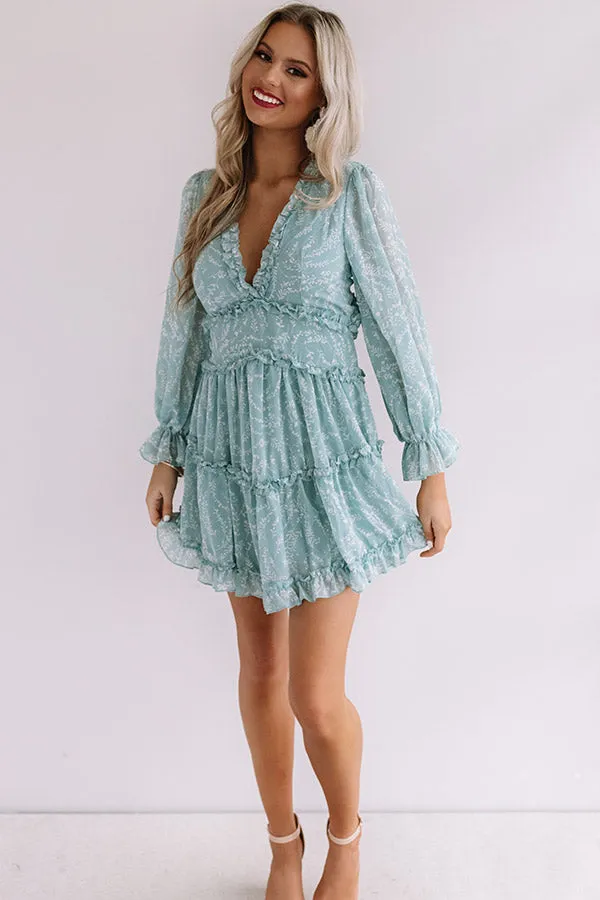 Champagne In The Garden Ruffle Dress in Sea Glass