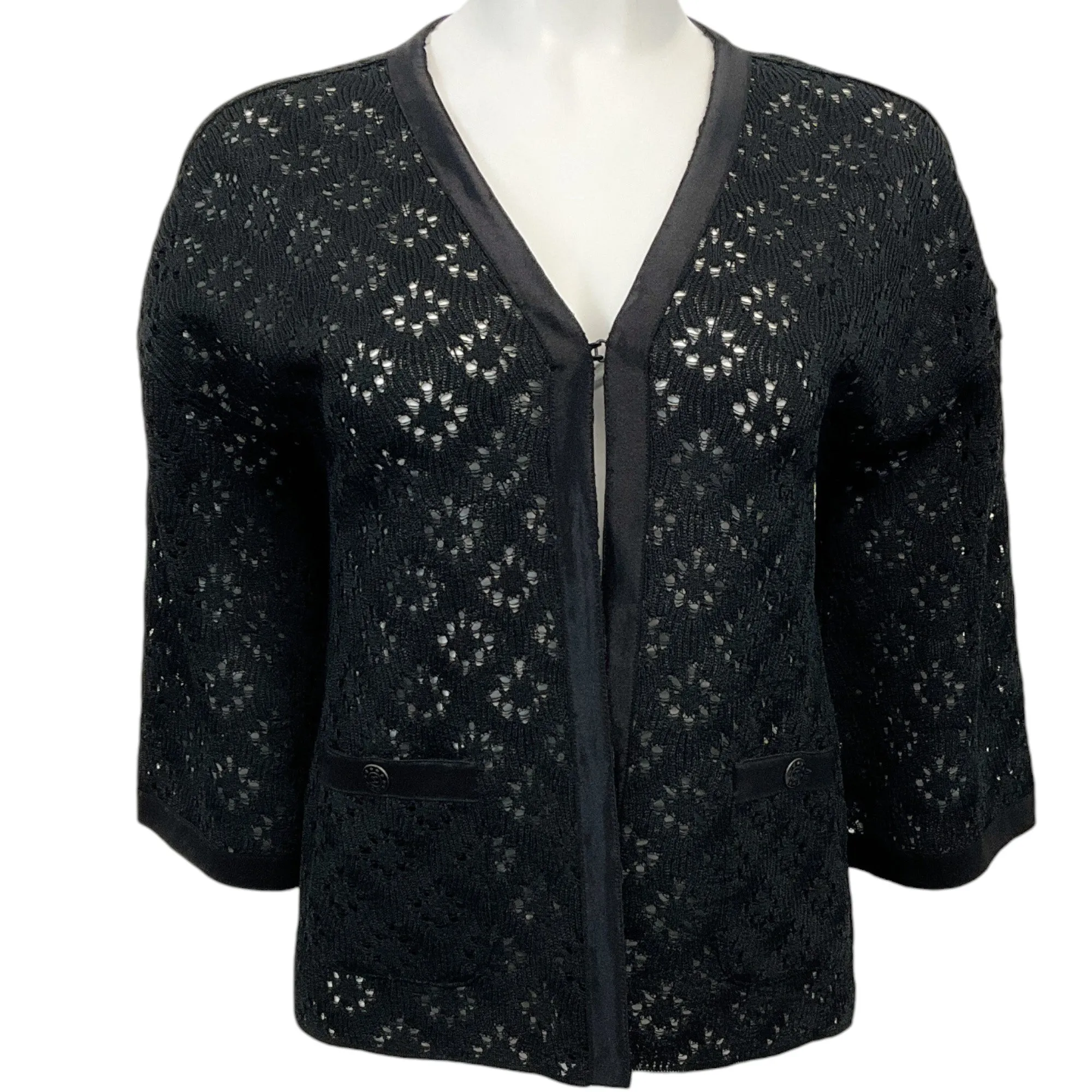 Chanel Black Silk Open Knit Cardigan