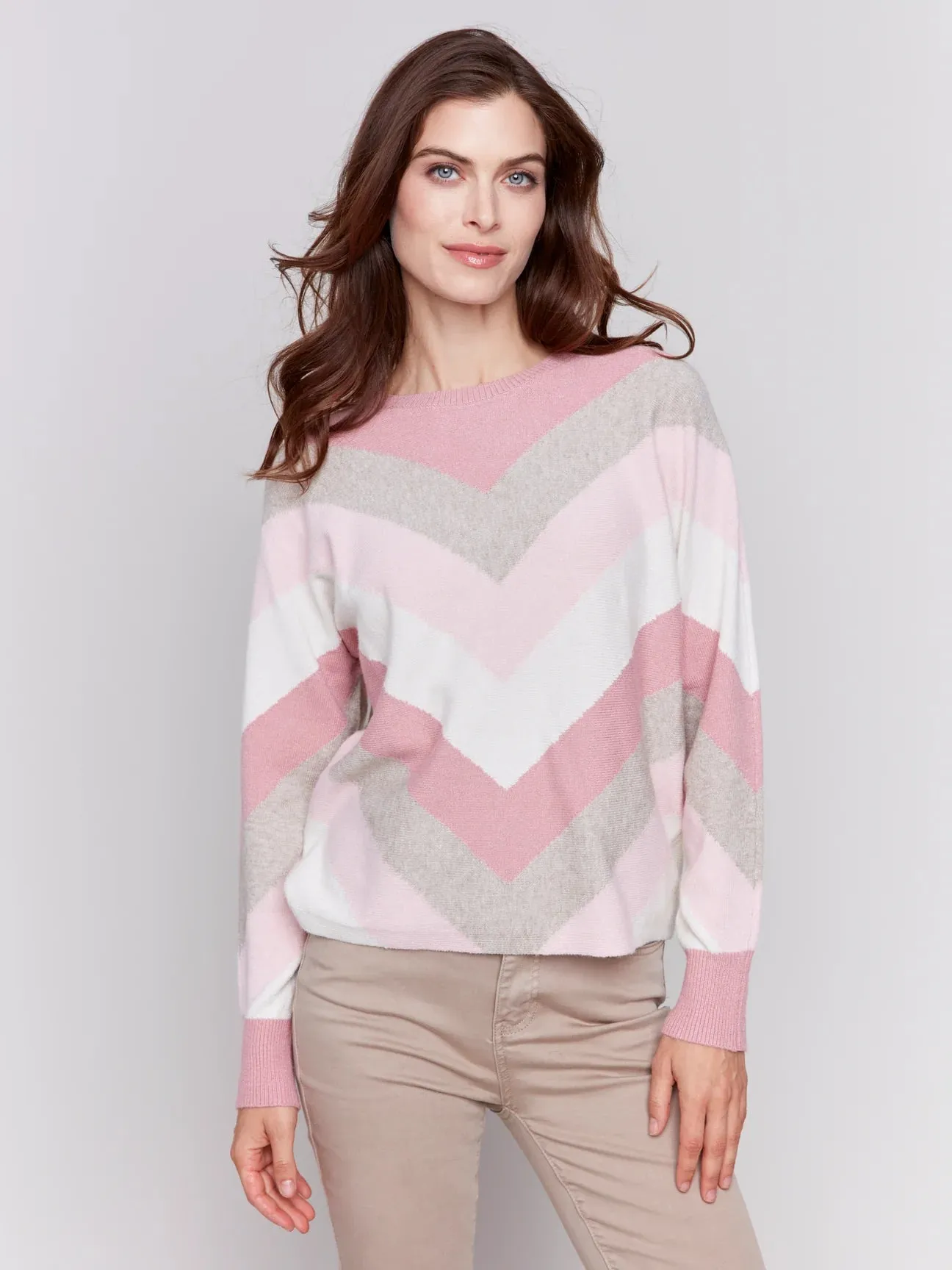 Charlie B Mitored Stripe Crew-Neck Dolman Sweater - C2686M-974 A