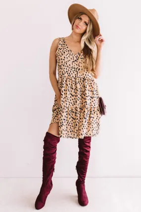 Chic Success Leopard Babydoll Dress In Iced Latte