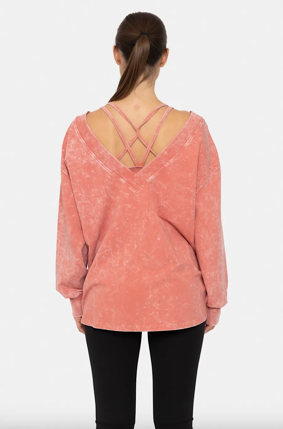 chloe mineral wash deep v-neck long sleeve