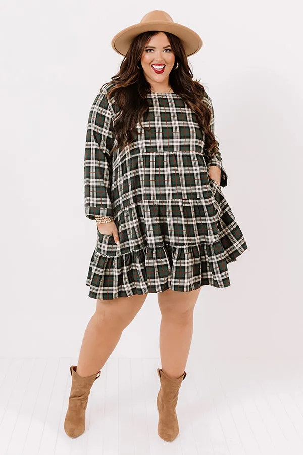 Cinnamon And Spice Plaid Babydoll Dress In Green   Curves