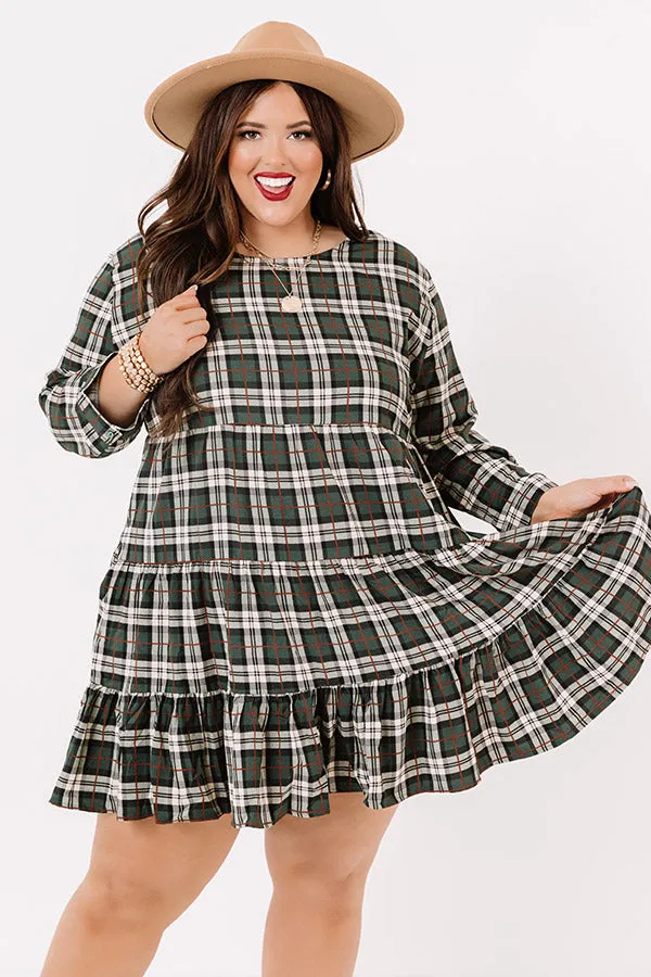 Cinnamon And Spice Plaid Babydoll Dress In Green   Curves