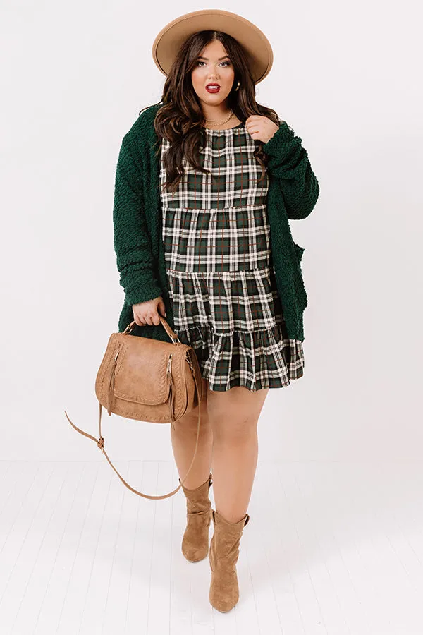 Cinnamon And Spice Plaid Babydoll Dress In Green   Curves