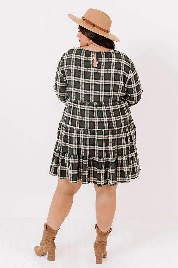 Cinnamon And Spice Plaid Babydoll Dress In Green   Curves