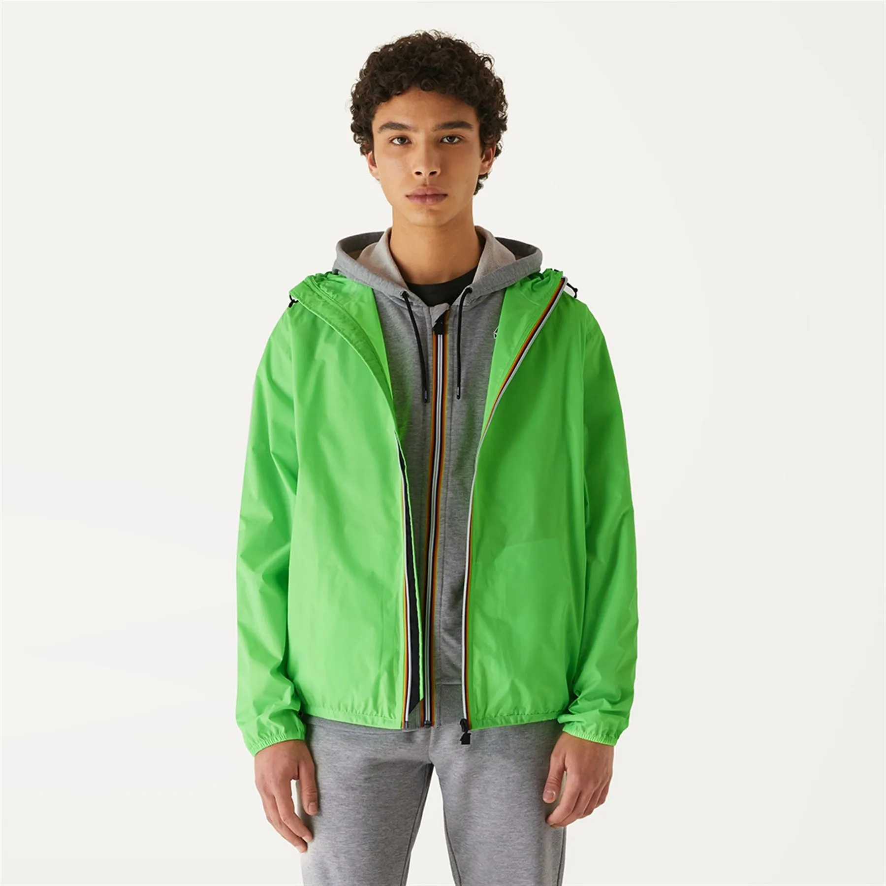 Claude - Unisex Packable Full Zip Waterproof  Rain Jacket in Green Fluo