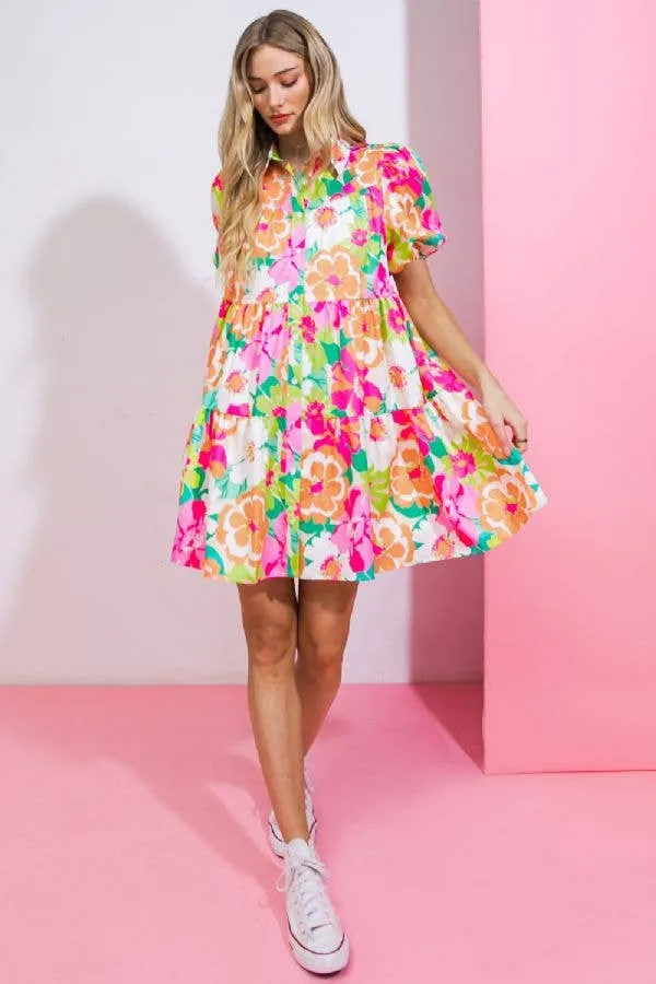 Colorful Floral Babydoll Mini Dress