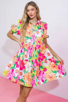 Colorful Floral Babydoll Mini Dress