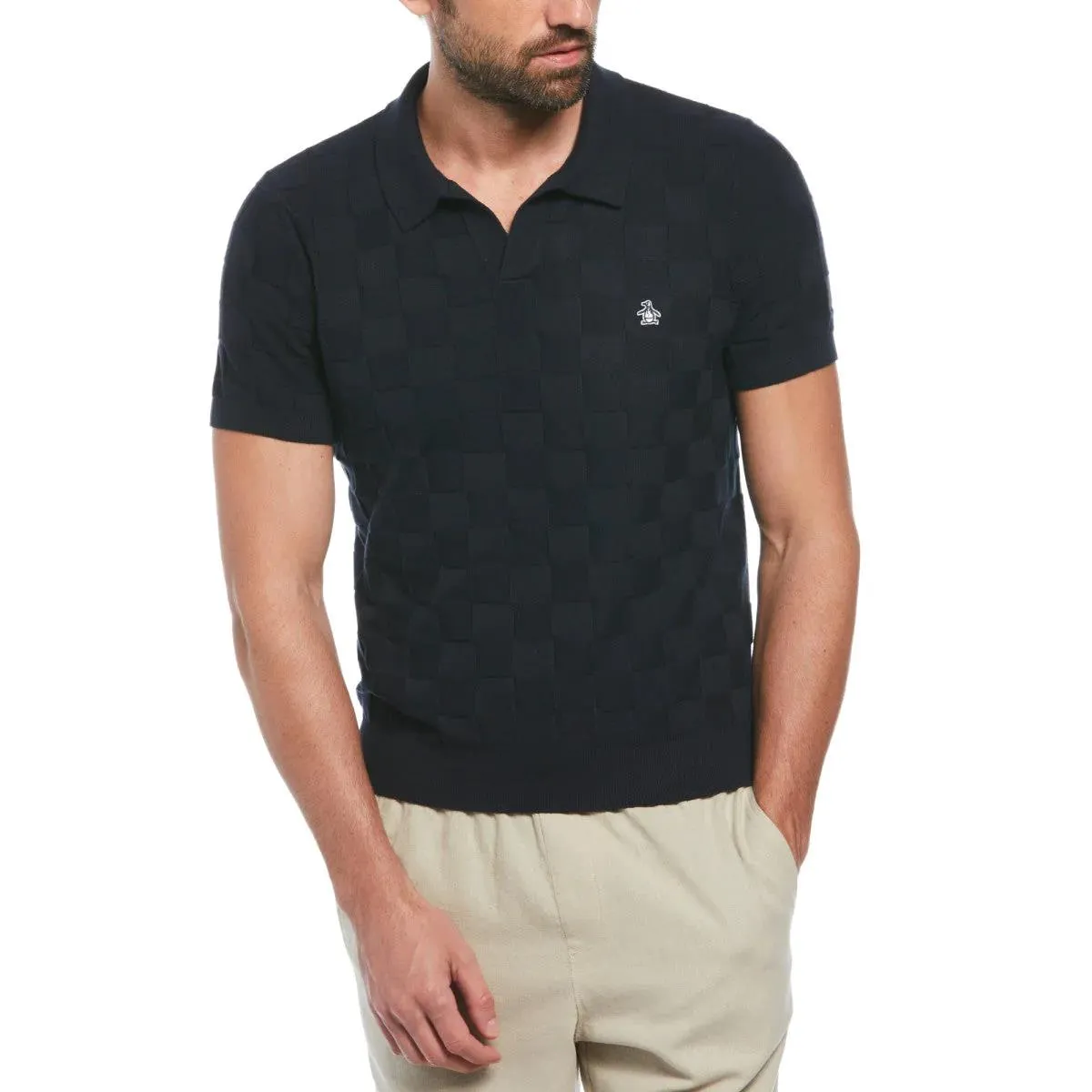 Cotton Jacquard Sweater Polo Dark Sapphire - SS24