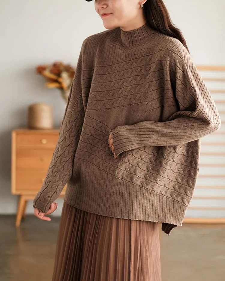 Cotton Pullover for Women, Crew Neck Sweater, Camel Cropped Sweater