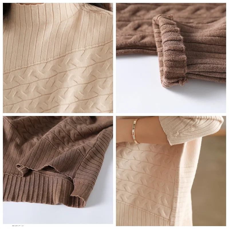 Cotton Pullover for Women, Crew Neck Sweater, Camel Cropped Sweater