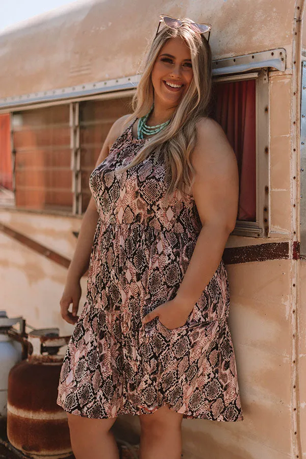 Cruising Down Sunset Snake Print Dress in Pink Curves