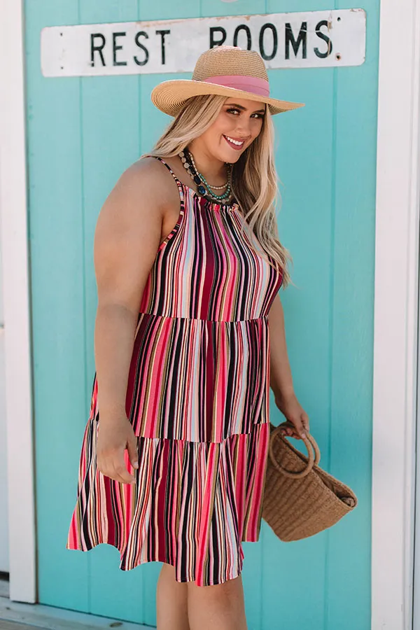 Cruising Down Sunset Stripe Dress in Pink Curves