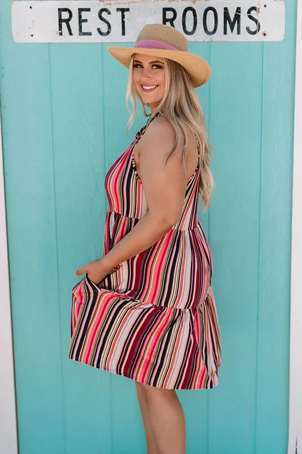 Cruising Down Sunset Stripe Dress in Pink Curves