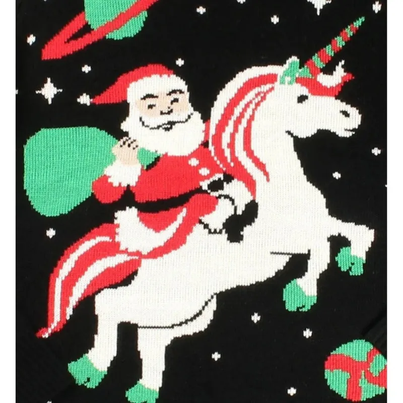 Custom Jacquard Christmas Knit Sweater - Santa Riding Unicorn in Space