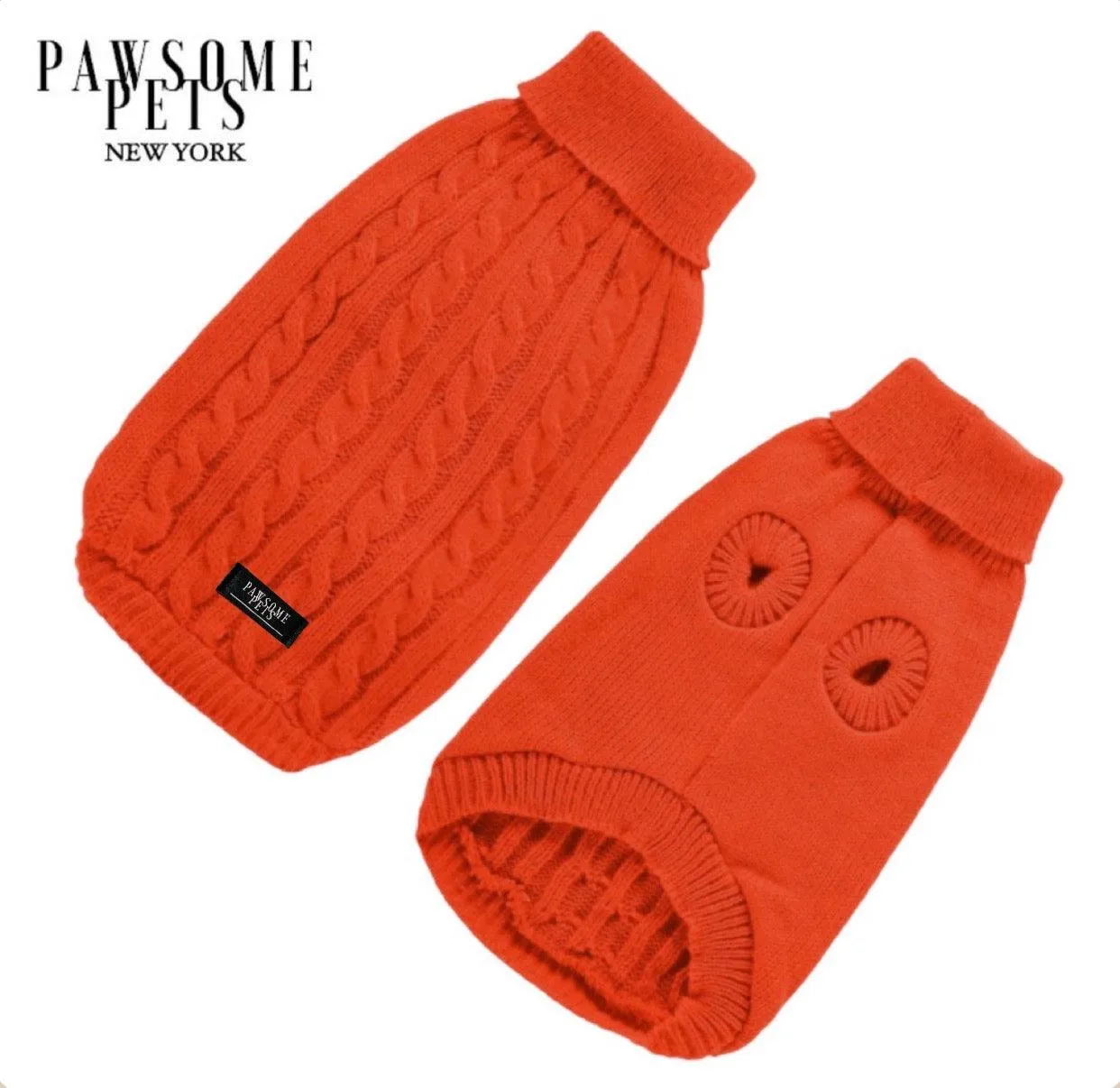 DOG AND CAT CABLE KNIT SWEATER - ORANGE