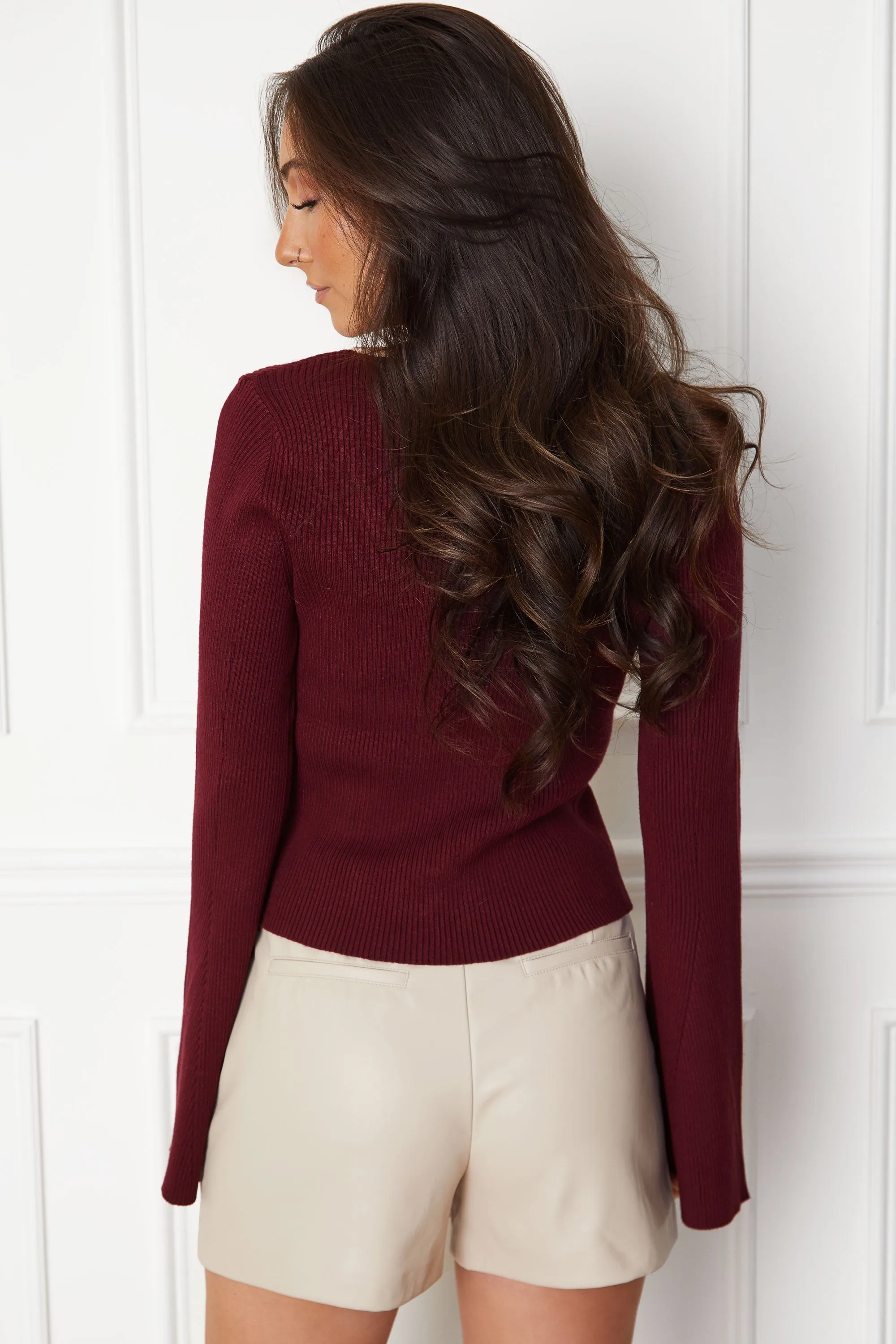 Dora Wine Tie Front Sweater