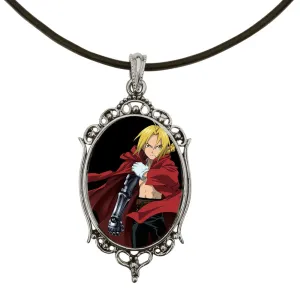 Edward Fullmetal Alchemist Anime Antique Silver Cameo Pendant on 18" Black Leather Cord Necklace