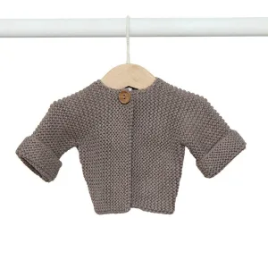 Elf Garter Stitch Baby Cardigan - Chocolate (0-3 months)