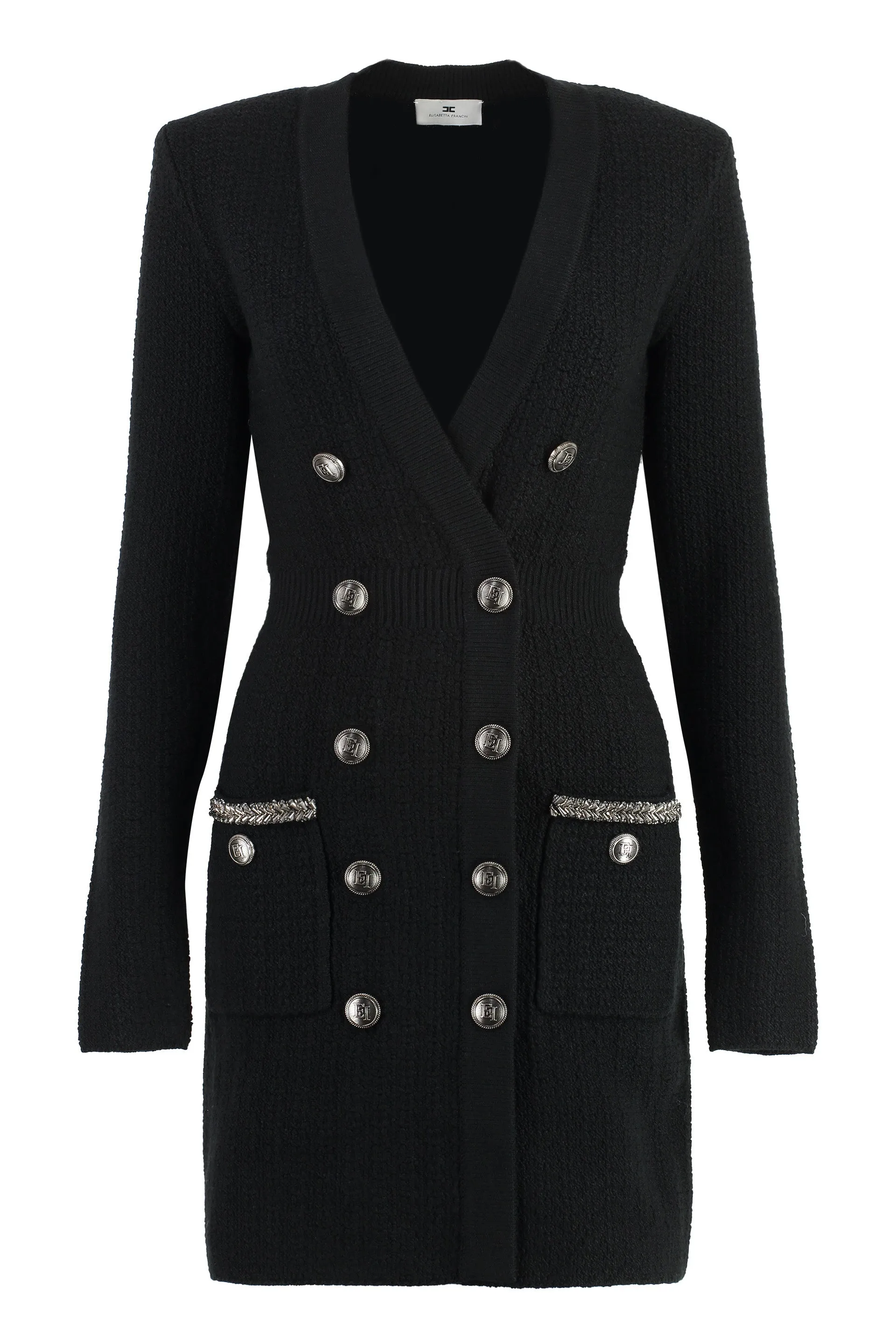 ELISABETTA FRANCHI Chic Double-Breasted Bouclé Wool Robe Coat