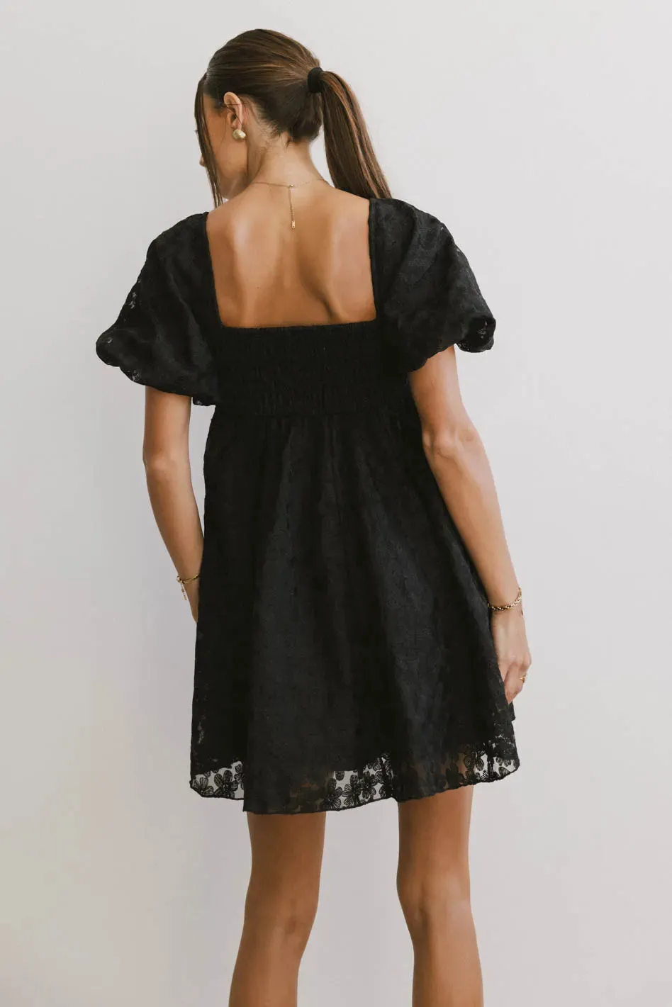 Elodie Floral Babydoll Dress in Black