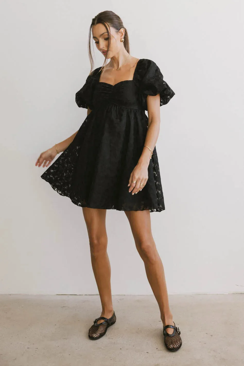 Elodie Floral Babydoll Dress in Black