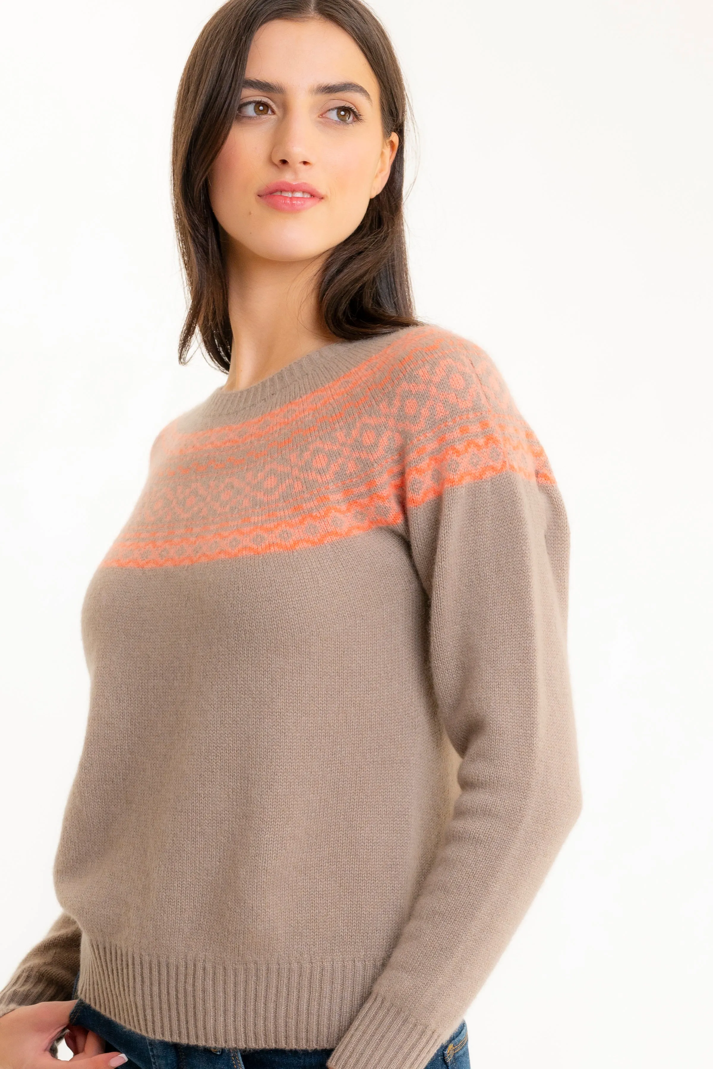 Fair Isle Cashmere Sweater Dark Beige