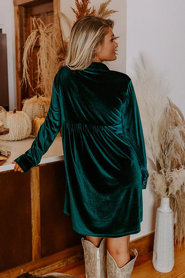 Festival Feels Velvet Mini Dress in Hunter Green