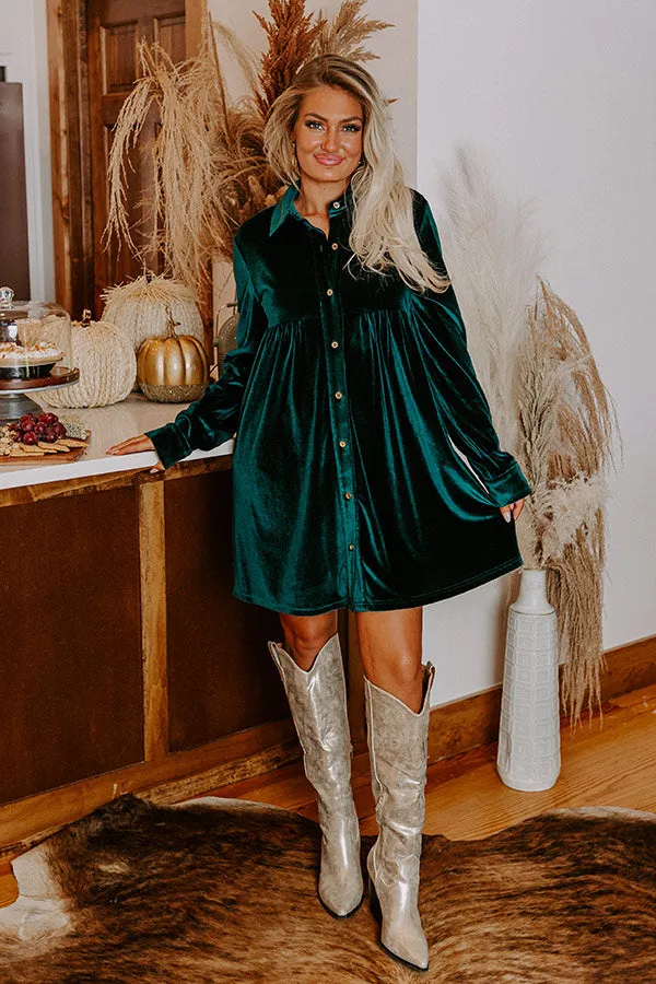 Festival Feels Velvet Mini Dress in Hunter Green